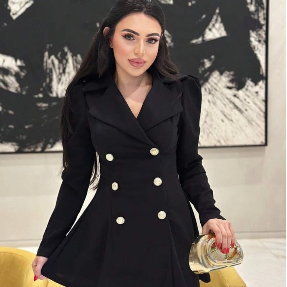 Elegant Black Double-Breasted Women's shirt dress